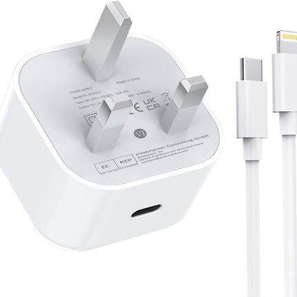 Original Apple 20W USB-C Fast Charger for iPhone 12 / 12 Pro / 12 Pro Max / 11 / 11 Pro / 11 Pro Max / X / XS / XS Max + 2m Usb C to Lightning Cable, 6 months warranty