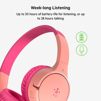 Original Belkin Kids Wireless On-Ear Headphones Pink AUD002BTPK