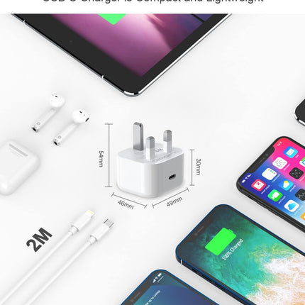 Original Apple 20W USB-C Fast Charger for iPhone 13 / 13 Pro / 13 Pro Max + 2m usb c to lightning , 6 months warranty