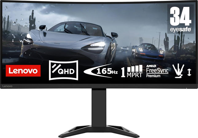 Lenovo G34w-30 34" Ultrawide QHD Curved Gaming Monitor with EyeSafe