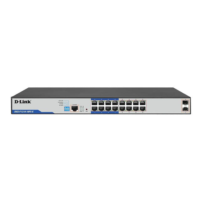 D - Link DGS - F1210 - 18PS - E 16 - Port Gigabit Long Range PoE+ Smart Switch with 2 SFP Ports (DGS - F1210 - 18PS) - Brainy