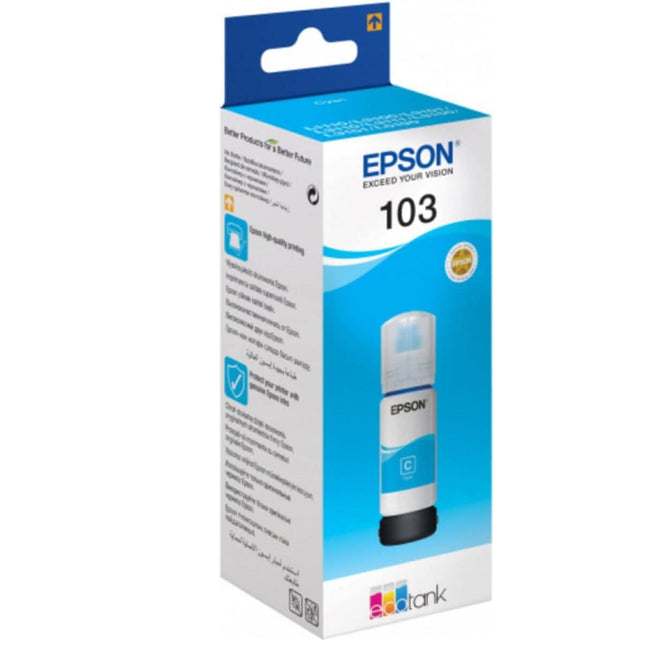 INK CART EPSON 103 Cyan for L1110, L3110, L3111, L3116, L3150, L3151, L3156, L3160, L5190 – 65ml - C13T00S24A - Brainy