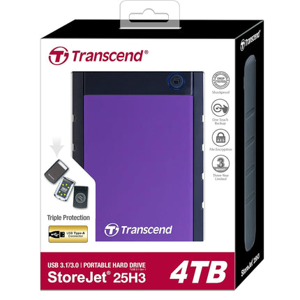 Transcend External HDD 4TB - Purple - TS4TSJ25H3P - Brainy