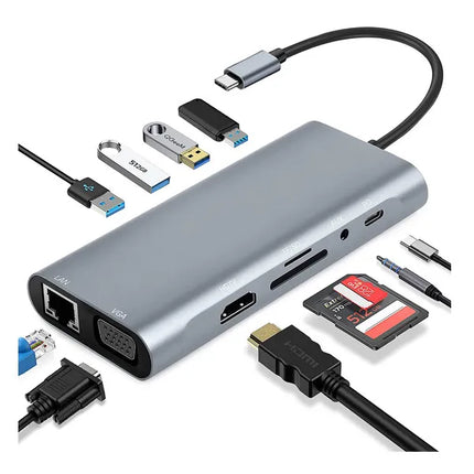 Usb C hub, 11 in 1 USB C Adapter  Dongle with 4K HDMI, VGA, Type C PD, USB3.0, RJ45 Ethernet, SD/TF Card Reader, 3.5mm AUX, Docking Station