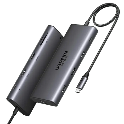 UGREEN CM639 USB Type C docking station featuring dual HDMI 4K 60Hz and DisplayPort 4K 60Hz outputs