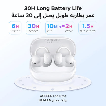 UGREEN WS208 ClipBuds Magic true wireless earbuds with compact touchscreen charging case in white
