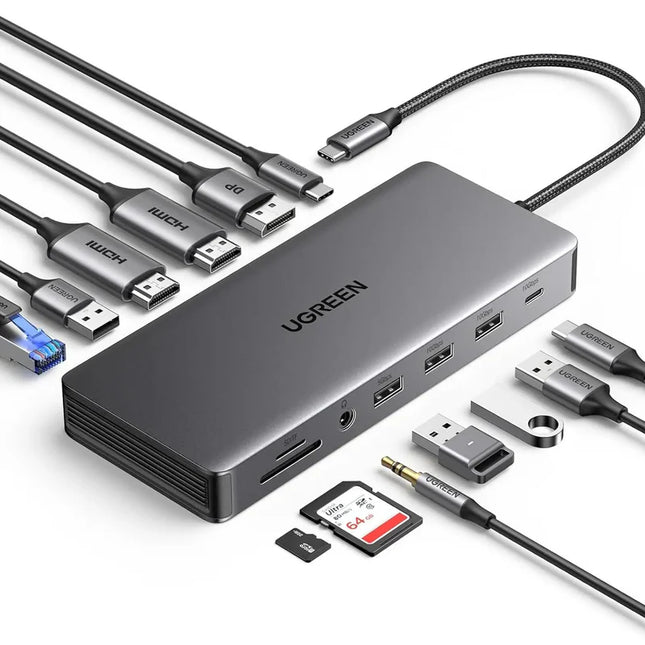 UGREEN CM681 13-in-1 USB-C Docking Station Hub | Dual HDMI, DisplayPort, Gigabit Ethernet, 100W PD, SD/TF, USB 3.2
