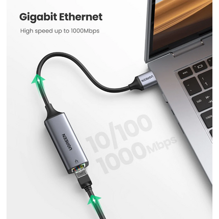 UGREEN CM209 USB 3.0 to Gigabit Ethernet RJ45 LAN Adapter with premium aluminum case in Space Gray
