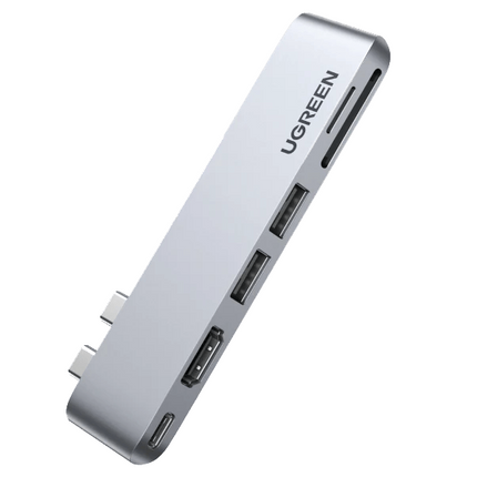 UGREEN CM380 Dual USB-C 6-in-2 hub featuring 4K HDMI, Thunderbolt 3 compatibility, USB 3.0 ports and memory card readers