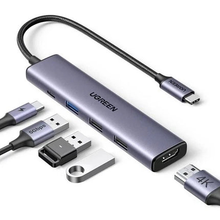 UGREEN CM478 USB Type-C to Multifunction 5-in-1 Adapter with USB 3.0, Dual USB 2.0, 4K HDMI and 100W PD