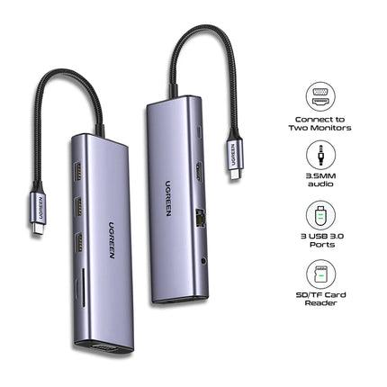 UGREEN CM498 USB Type-C Hub with Gigabit Ethernet RJ45, three USB 3.0 ports, HDMI, VGA and USB-C PD charging