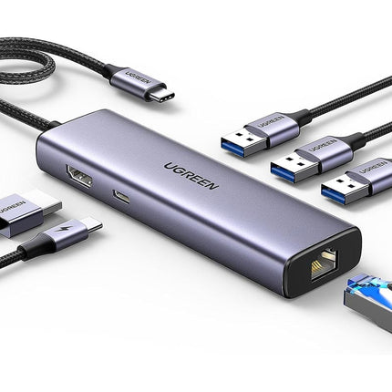 UGREEN CM512 USB Type-C to Multifunction 6-in-1 Adapter with 3 USB 3.0 ports, 4K HDMI, Gigabit Ethernet and 100W USB-C PD