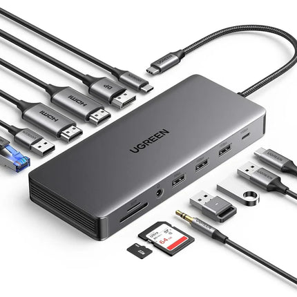 UGREEN CM681 USB Type-C to Multifunction 13-in-1 Docking Station with Dual HDMI, DisplayPort, Gigabit Ethernet and 100W USB-C Power Delivery