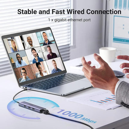 UGREEN CM475 USB Type-C to USB 3.0 Hub with RJ45 Gigabit Ethernet adapter for reliable wired networking