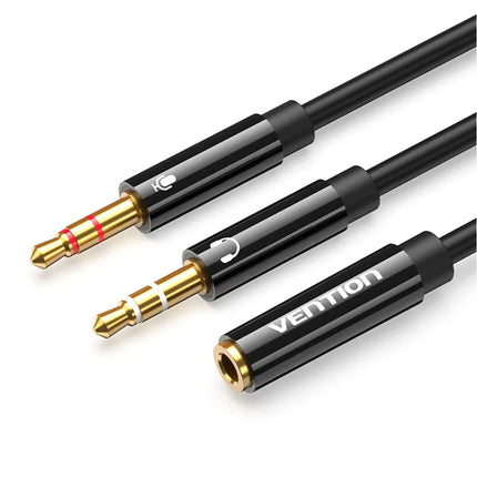 Vention 2*3.5mm Male to 4 Pole 3.5mm Female Audio Cable 0.3M Black ABS Type - Brainy