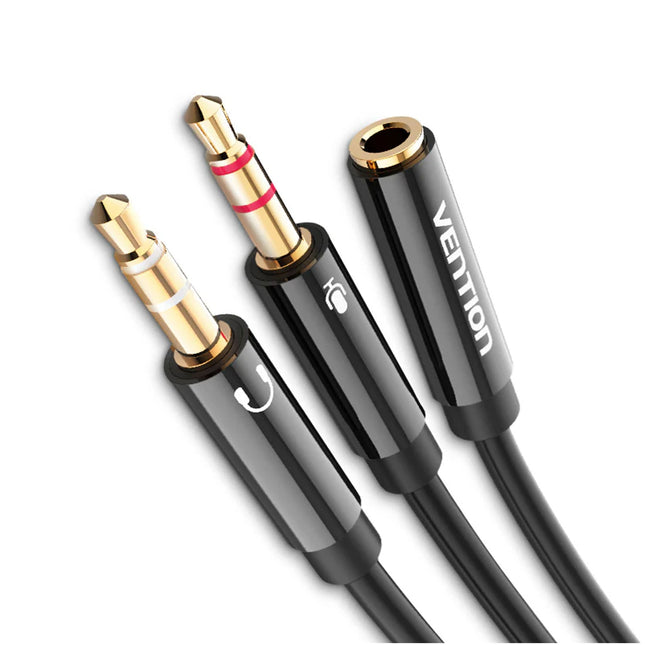 Vention 2*3.5mm Male to 4 Pole 3.5mm Female Audio Cable 0.3M Black ABS Type - Brainy