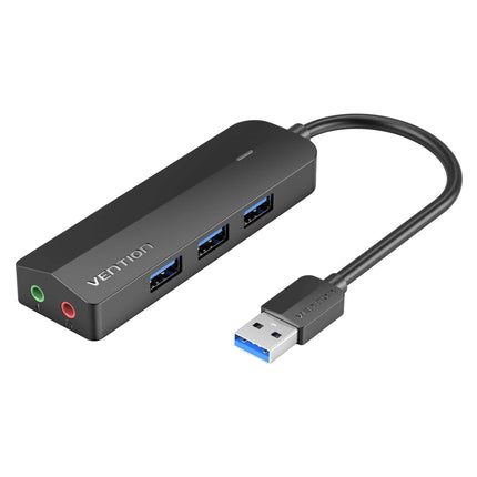 Vention 3 - Port USB 3.0 Hub with Sound Card and Power Supply 0.15M Black - Brainy