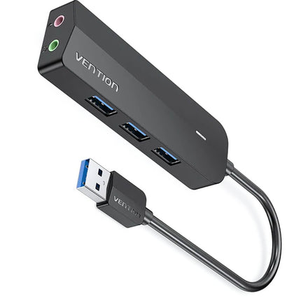 Vention 3 - Port USB 3.0 Hub with Sound Card and Power Supply 0.15M Black - Brainy