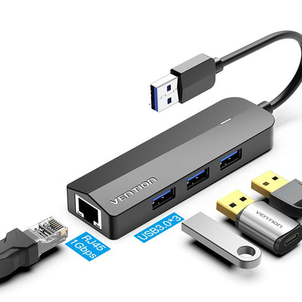 Vention 3 PORTS USB 3.0 HUB 0.15M with LAN Black - Brainy