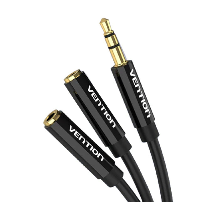 Vention 3.5mm Male to 2*3.5mm Female Stereo Splitter Cable 0.3M Black ABS Type - Brainy