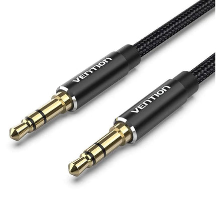 Vention Cotton Braided 3.5mm Male to Male Audio Cable 1.5M Black Metal Type - Brainy