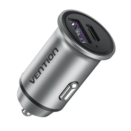 Vention Two - Port USB A+C (30+30) Car Charger Gray Mini Style Aluminum Alloy Type - Brainy