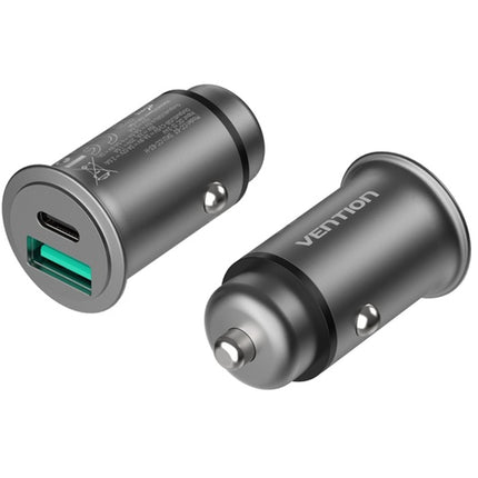 Vention Two - Port USB A+C (30+30) Car Charger Gray Mini Style Aluminum Alloy Type - Brainy