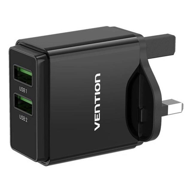 Vention Two - Port USB (A+C) Wall Charger (18W/20W) UK - Plug Black - Brainy