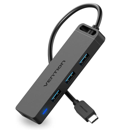 Vention Type - C to 4 - Port USB 3.0 Hub with Power Supply Black 0.5M ABS Type - Brainy