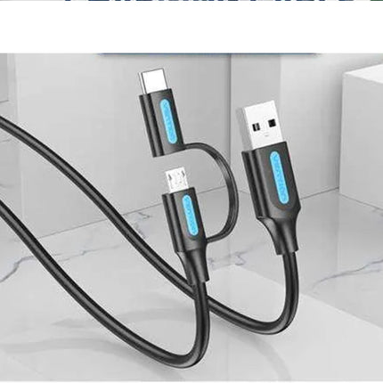 Vention USB 2.0 A Male to 2 - in - 1 Micro - B USB - C Male Cable 1.5M Black PVC Type - Brainy