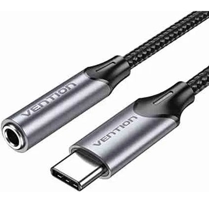 Vention USB - C Male to 3.5MM Earphone Jack With DAC Adapter 0.1M Gray Aluminum Alloy Type - Brainy