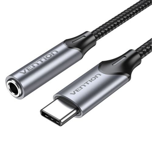 Vention USB - C Male to 3.5MM Earphone Jack With DAC Adapter 0.1M Gray Aluminum Alloy Type - Brainy