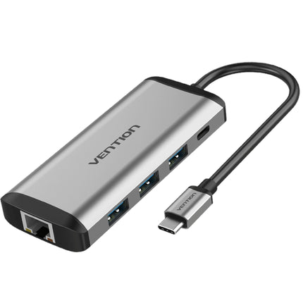 Vention USB - C MULTI - FUNCTIONAL 9 in 1 DOCKING STATION - Type C to HDMI/USB3.0*3/TF/SD/RJ45/3.5mm Audio/PD (87W) Docking Station - Brainy