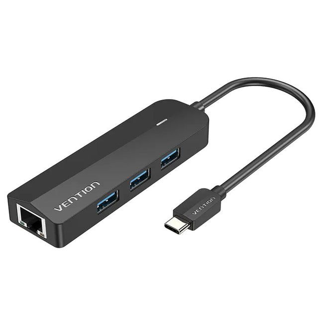 Vention USB - C to USB 3.0*3, RJ45, Micro - B HUB 0.15M Black ABS Type - Brainy