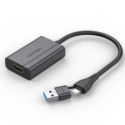 Vention USB - C + USB - A To HDMI Adapter 0.15M Grey Aluminium Alloy Type - Brainy