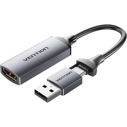 Vention USB - C + USB - A To HDMI Adapter 0.15M Grey Aluminium Alloy Type - Brainy