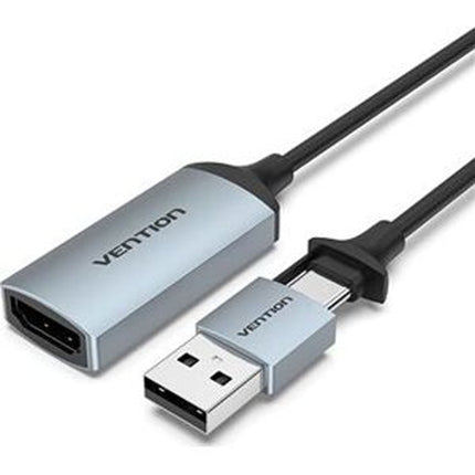 Vention USB - C + USB - A To HDMI Adapter 0.15M Grey Aluminium Alloy Type - Brainy