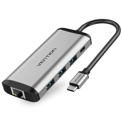 Vention USB-C MULTI-FUNCTIONAL 8 in 1 DOCKING STATION - Type C HDMI/USB3.0 (3 PORTS)/RJ45/SD/TF/PD(100W) Docking Station 0.15M Gray Aluminum Alloy Type