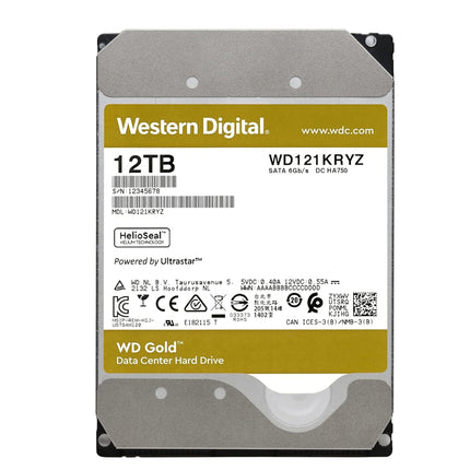 WD Gold Enterprise Class Hard Drive 12TB, 256MB, 7200rpm - WD121KRYZ - Brainy
